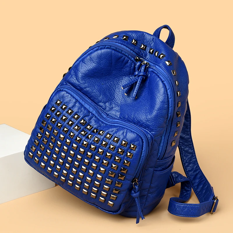 Super Cool Rivets Soft PU Solid Zipper Fashion Backpacks for Women 2026 High Quality Large Capacity Designer Style School Bags thumbnail 2
