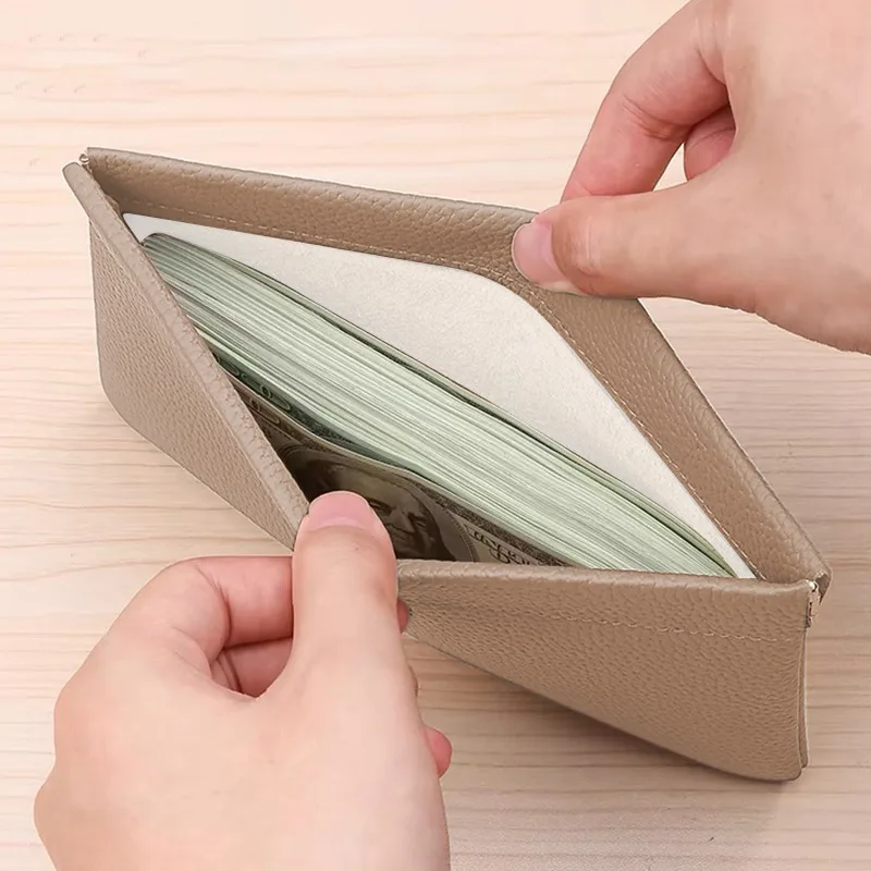 Self-Closing Artificial Leather Long Wallet Passport Driver's License ID Holder Headphone Data Cable Storage Cash Pouch