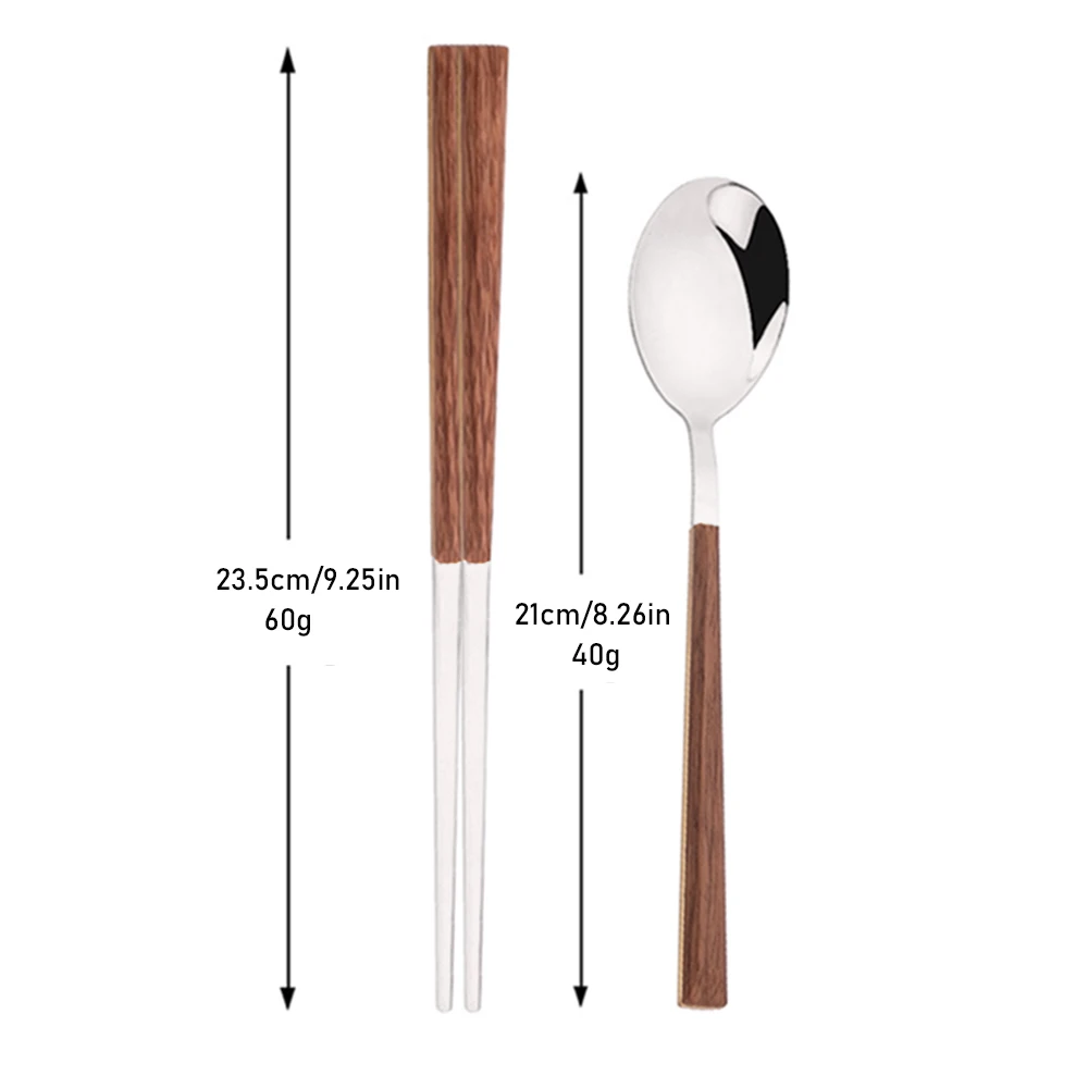 8/12Pcs Brown Silver Flatware Cutlery Set Chopsticks Spoon Set Imitation Wooden Handle Korean Dinnerware Luxury Tableware Set thumbnail 3