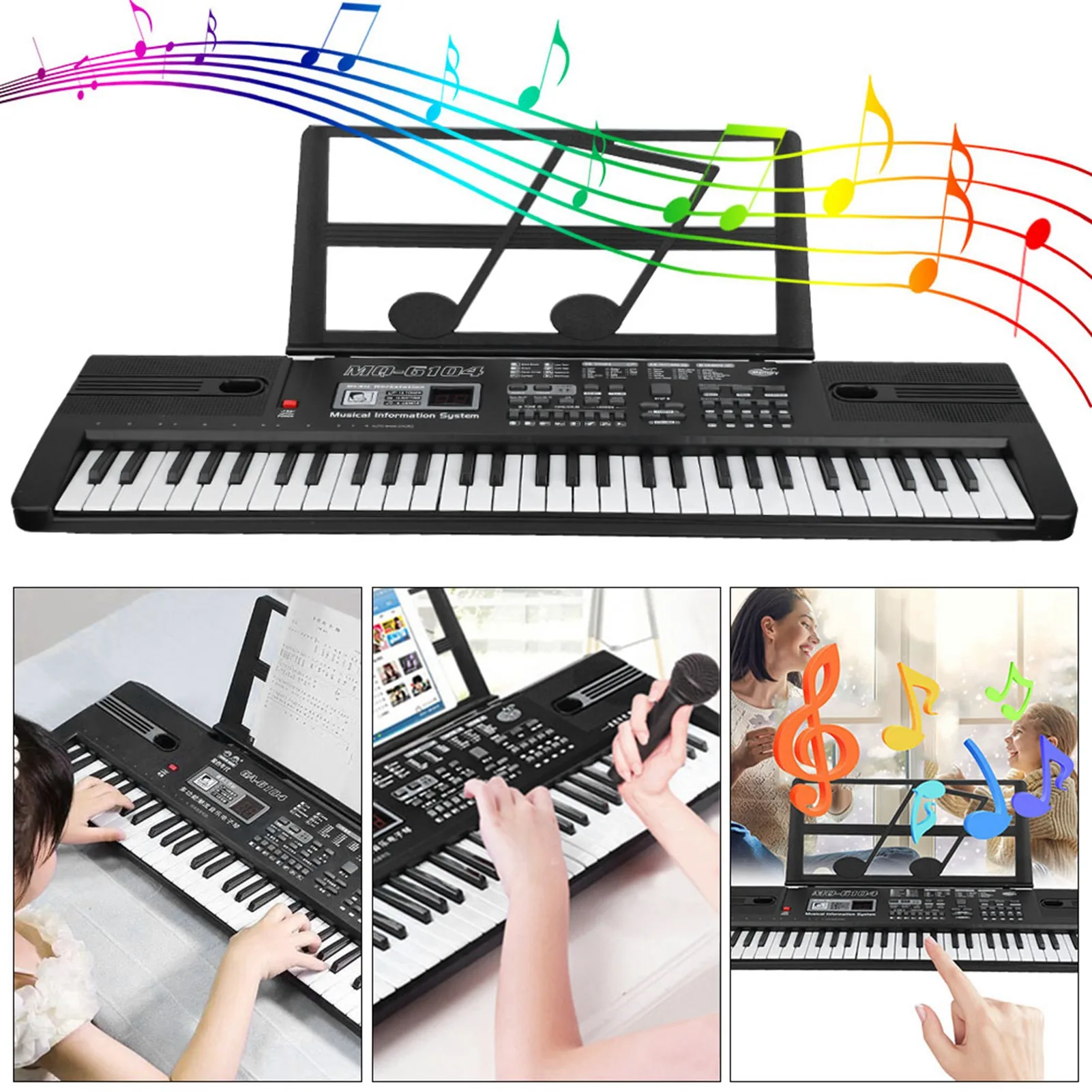 Kid Electronic Organ 61 Keys Digital Music Electronic Organ Portable Keyboard with Microphone for Children