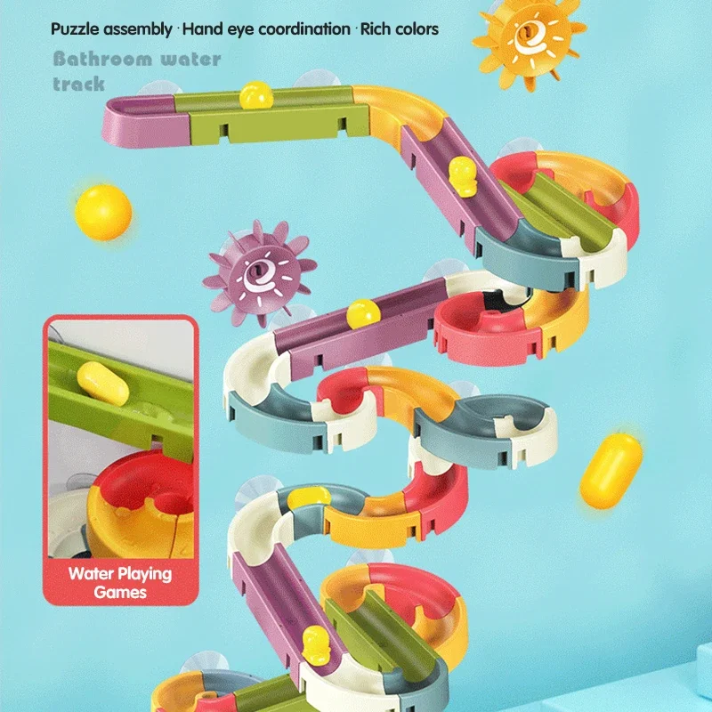 Assembling Track Ball Slide Baby Suction Cup Kids DIY Bath Toy Bathroom Bathtub Pool Shower Toy Set Water Games Children's Toys thumbnail 4
