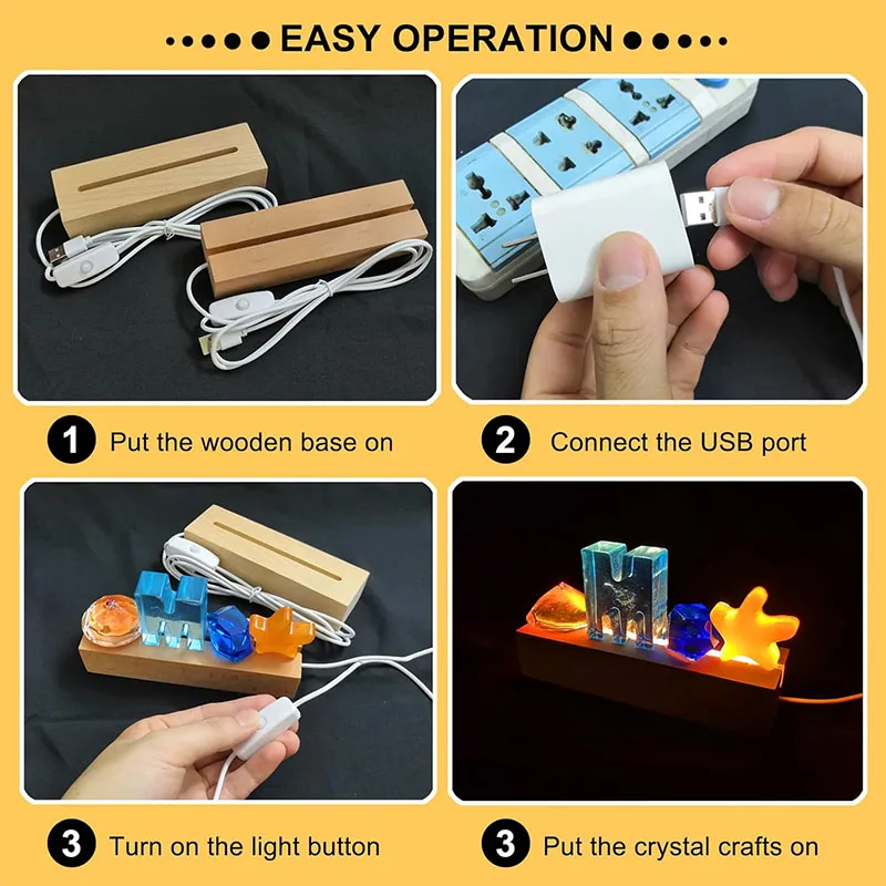 1-2Pcs Rectangular Wooden LED Lights Display Base Stand 3D Plexiglass Lamp Holder USB Night Lights for Handmade DIY Art Decor thumbnail 6