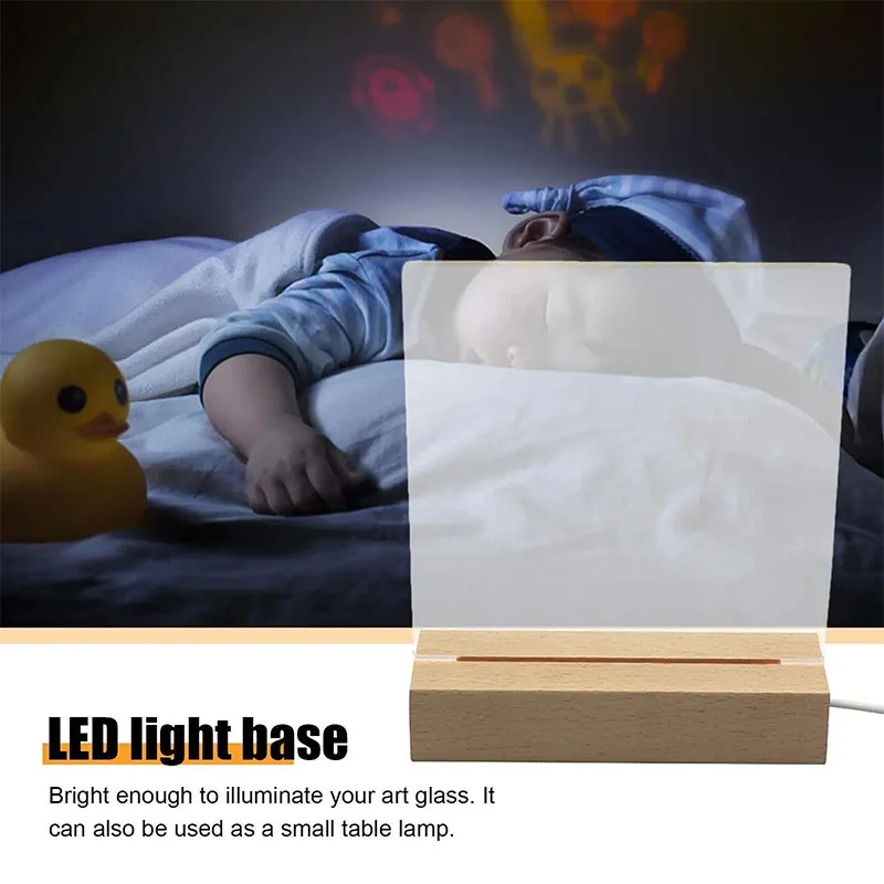 1-2Pcs Rectangular Wooden LED Lights Display Base Stand 3D Plexiglass Lamp Holder USB Night Lights for Handmade DIY Art Decor thumbnail 3