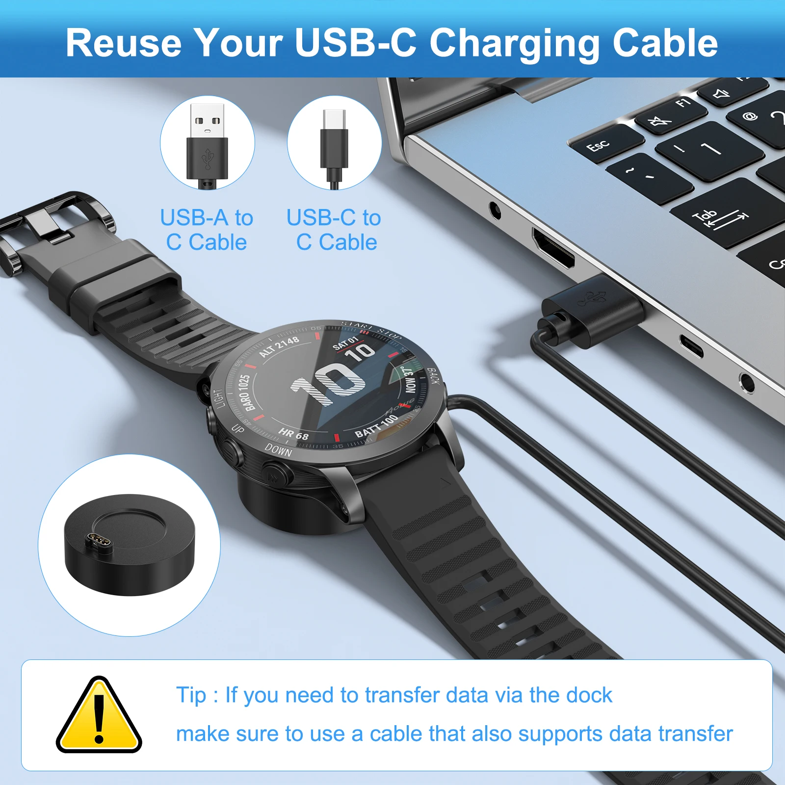 Type C Plug Charger Dock For Garmin Fenix 7 7X S 6 5X 5S Vivoactive 3 4 S Forerunner 945 935 245 Venu 2 2S Sq Charger No Cable thumbnail 3