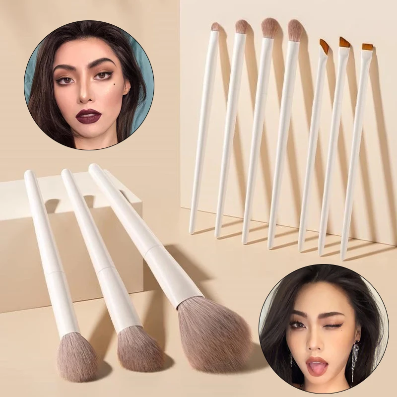 5/7/10/12pcs Professional Makeup Brushes Tools Set White Eyeshadow Eyeliner Foundation Brush Women Facial Beauty Cosmetic Tool thumbnail 2
