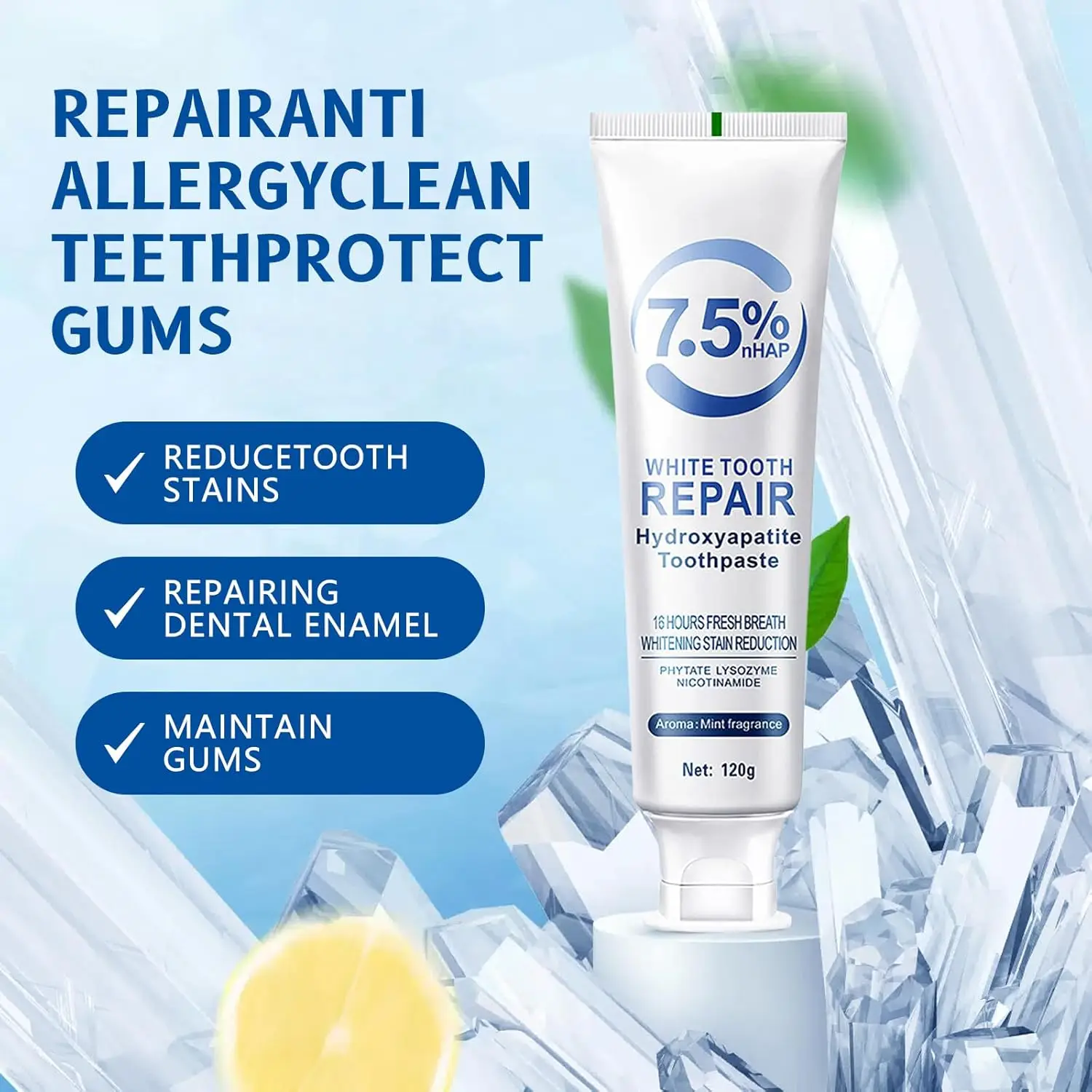 120g Whitening Toothpaste Hydroxyapatite Protect Gum Health Remove Plaque Stains Fresh Bad Breath Deep Clean Brightening Tooth thumbnail 3
