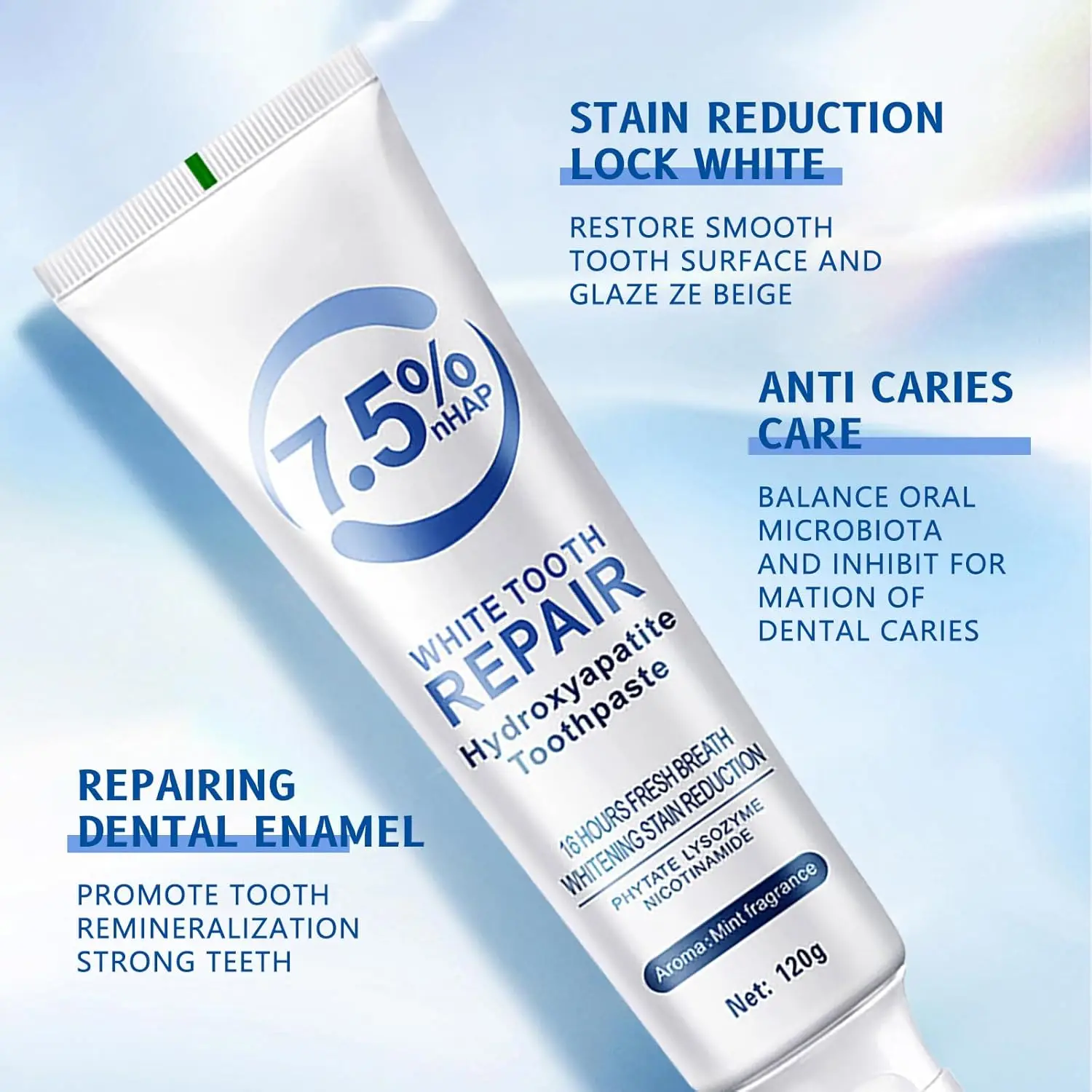 120g Whitening Toothpaste Hydroxyapatite Protect Gum Health Remove Plaque Stains Fresh Bad Breath Deep Clean Brightening Tooth thumbnail 4