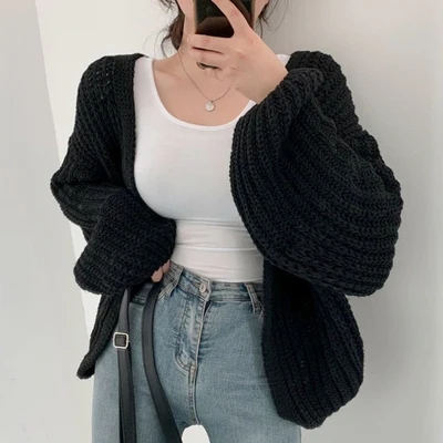 Vintage Harajuku Lantern Sleeve Women Cardigan Sweater Casual Korean Fall Streetwear Tops Coat Chic Lazy Wind Y2k Sweater thumbnail 6