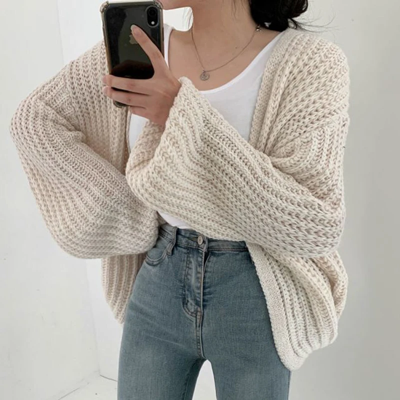 Vintage Harajuku Lantern Sleeve Women Cardigan Sweater Casual Korean Fall Streetwear Tops Coat Chic Lazy Wind Y2k Sweater thumbnail 5
