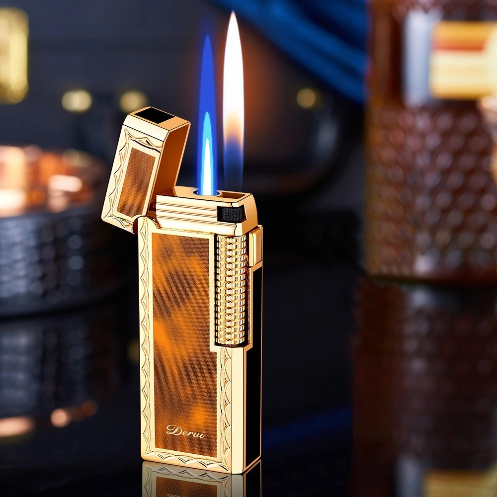 DERUI New Narrow Version Gas Lighter, Dual Flame Switching, Exquisite and Compact, Metal, Grinding Wheel, Gift for Men and Women