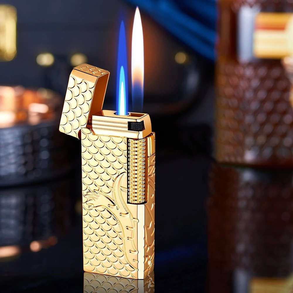 DERUI New Narrow Version Gas Lighter, Dual Flame Switching, Exquisite and Compact, Metal, Grinding Wheel, Gift for Men and Women thumbnail 3