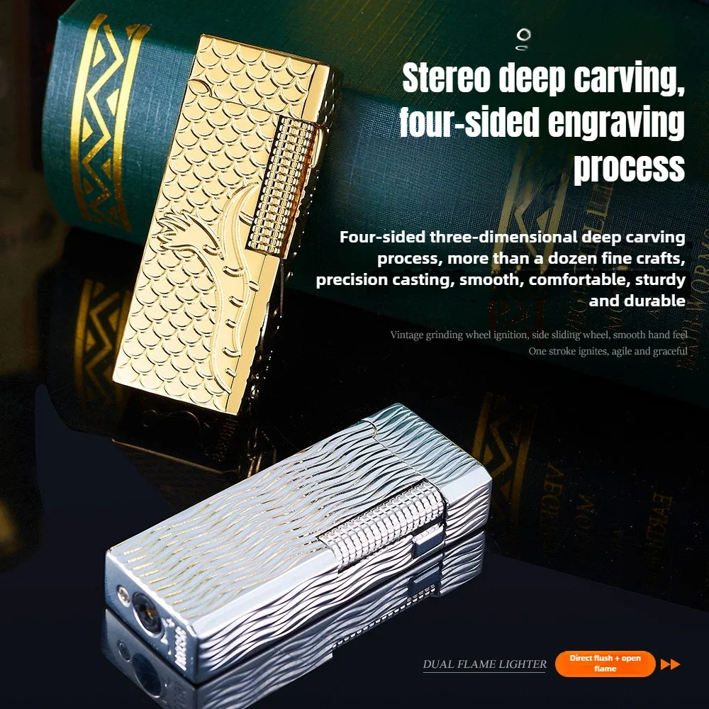 DERUI New Narrow Version Gas Lighter, Dual Flame Switching, Exquisite and Compact, Metal, Grinding Wheel, Gift for Men and Women thumbnail 5