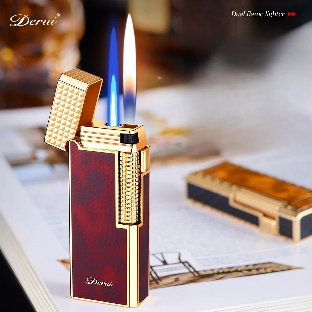 DERUI New Narrow Version Gas Lighter, Dual Flame Switching, Exquisite and Compact, Metal, Grinding Wheel, Gift for Men and Women thumbnail 6