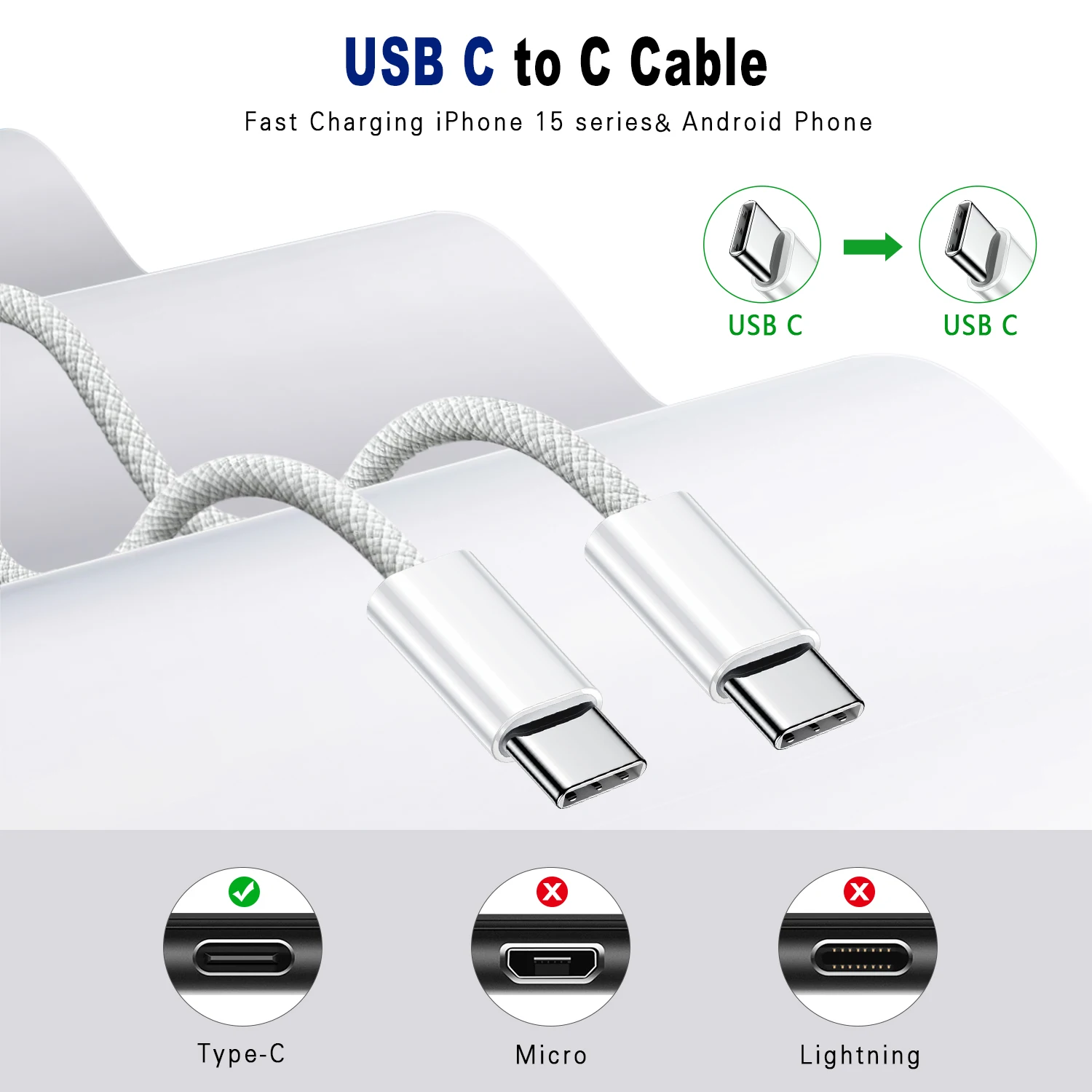 Type C to Type C Fast Charging PD 60W 1m 2m Mobile Phone Date Cable For Iphone15 16 17 Samsung Huawei USB C to C  Charger Cable thumbnail 4