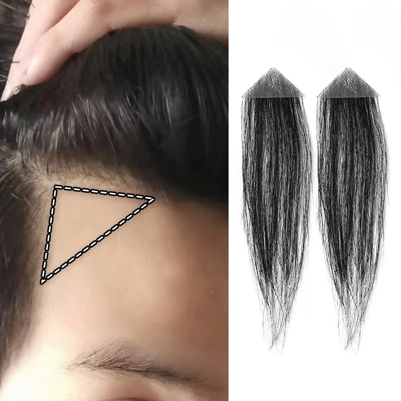 Men's Forehead Patch Hairpiece Sideburns Toupee 100% Human Hair  Invisible Seamless Ultra Thin Skin PU Hairline Sideburn Patch