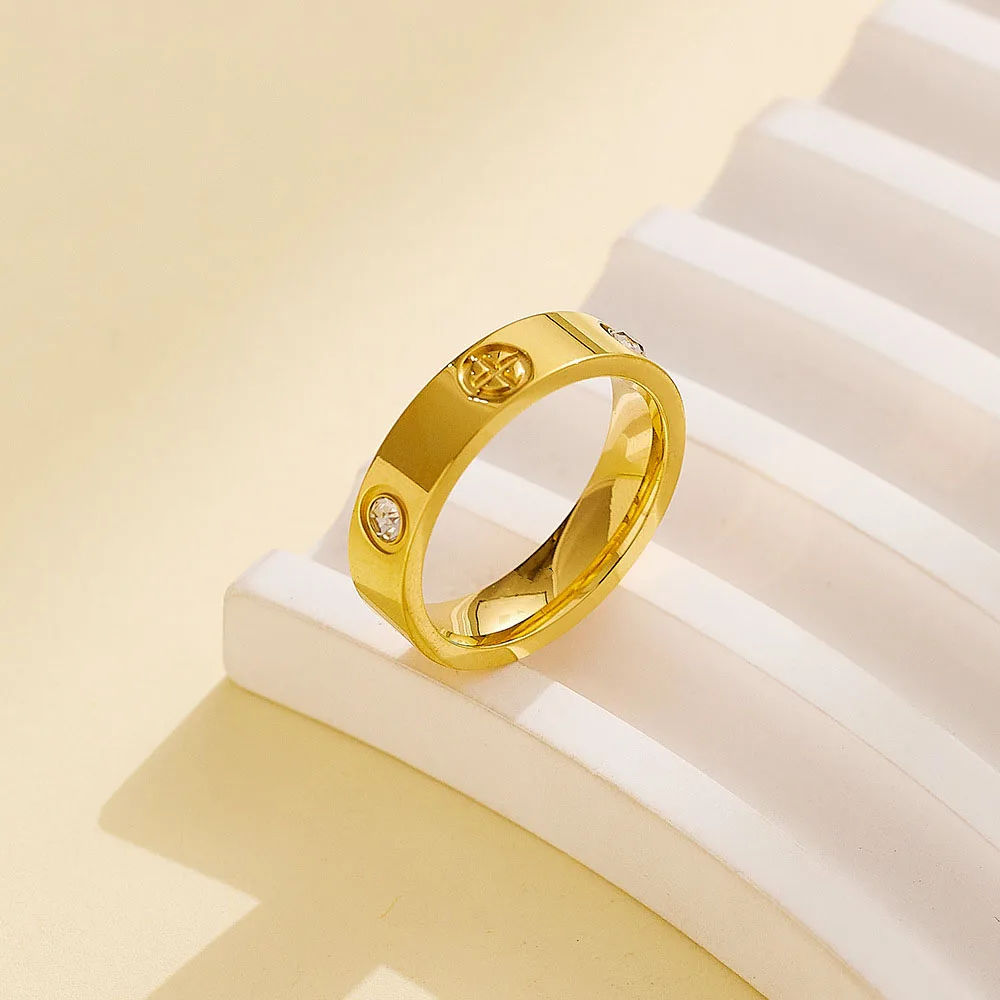 Classic Stainless Steel Cross with Zircon Love Rings for Women Men Couple Finger Ring Luxury Jewelry Wedding Party Gift thumbnail 5