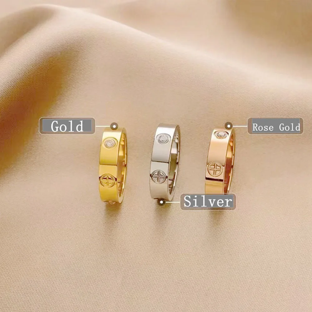 Classic Stainless Steel Cross with Zircon Love Rings for Women Men Couple Finger Ring Luxury Jewelry Wedding Party Gift thumbnail 2