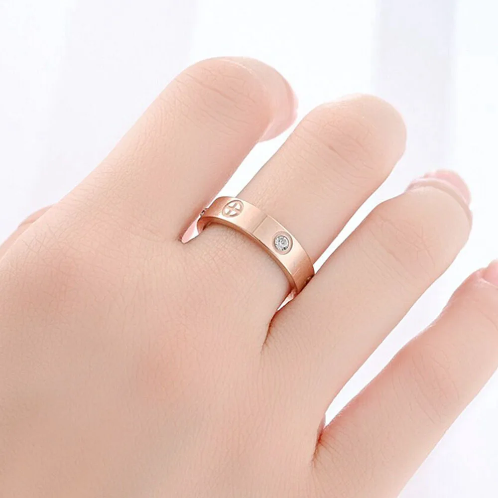 Classic Stainless Steel Cross with Zircon Love Rings for Women Men Couple Finger Ring Luxury Jewelry Wedding Party Gift thumbnail 6