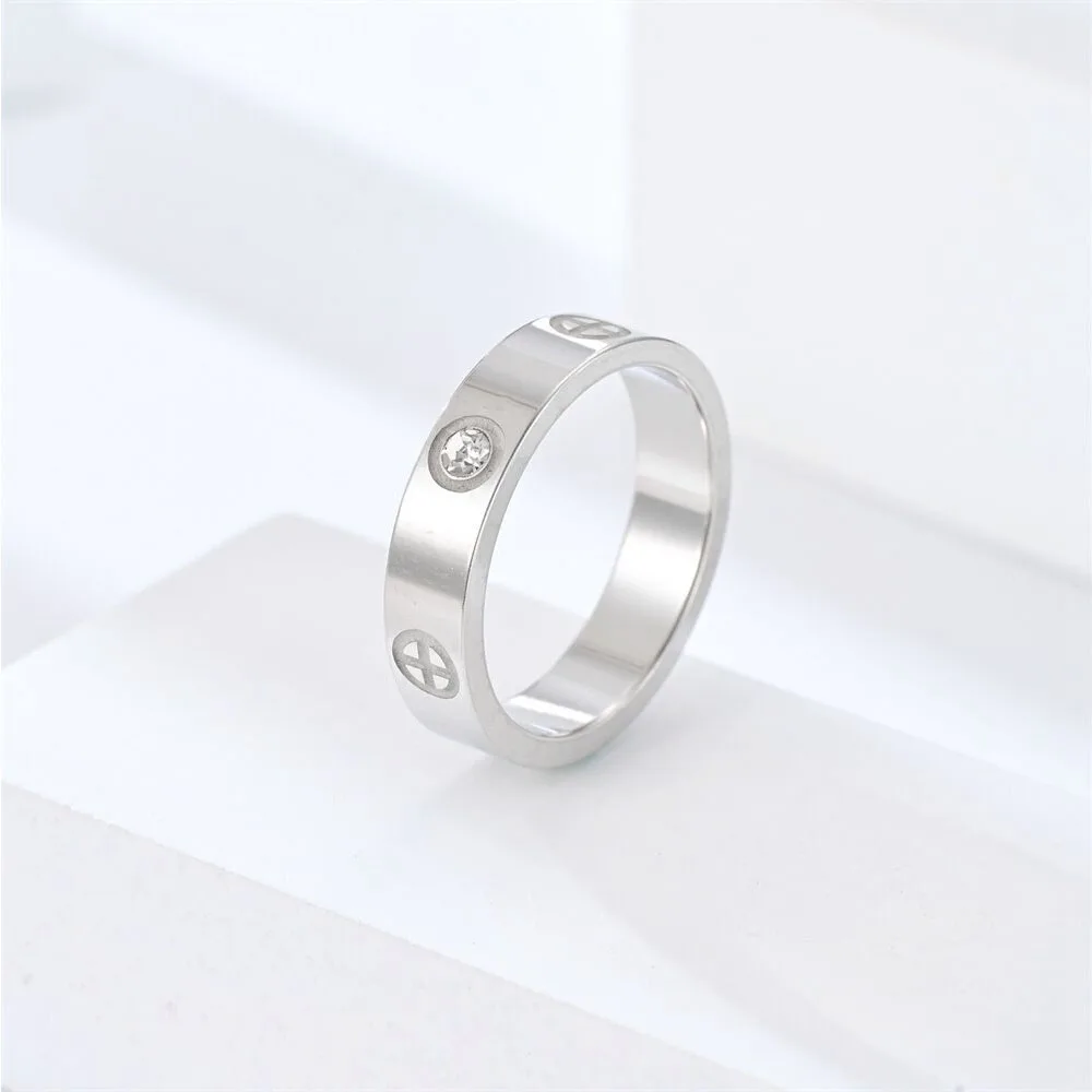 Classic Stainless Steel Cross with Zircon Love Rings for Women Men Couple Finger Ring Luxury Jewelry Wedding Party Gift thumbnail 4