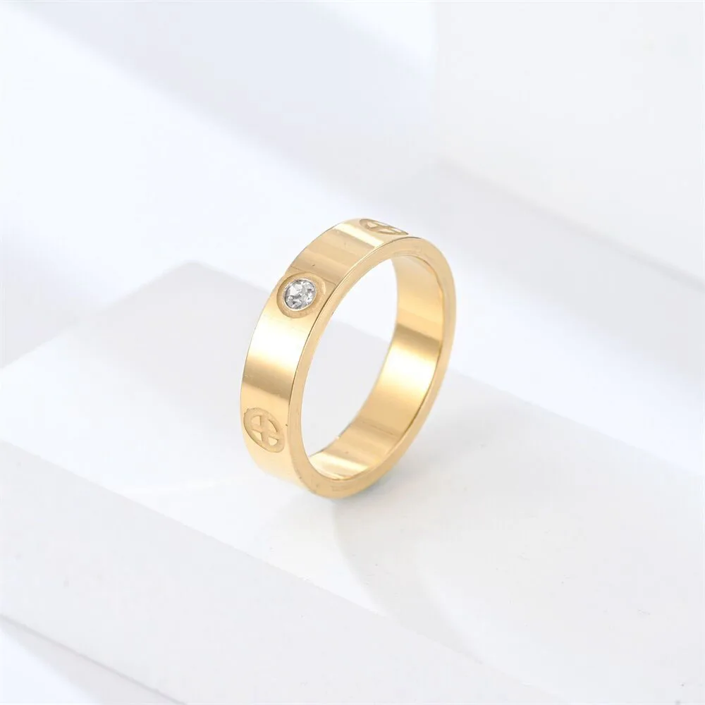 Classic Stainless Steel Cross with Zircon Love Rings for Women Men Couple Finger Ring Luxury Jewelry Wedding Party Gift thumbnail 3
