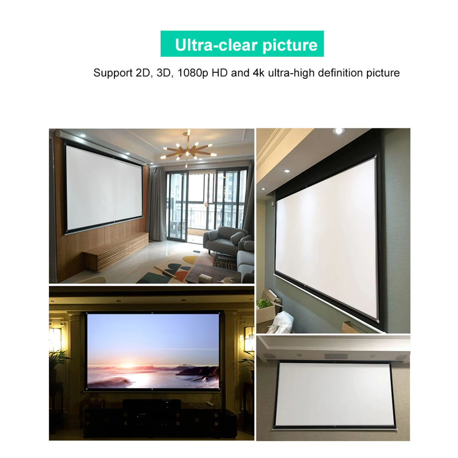 100'' Projector Screen 84-100inch 16:9 HD Projector Screen 3D Film Portable Screen Curtains Projector Screen HD Projector Screen thumbnail 3