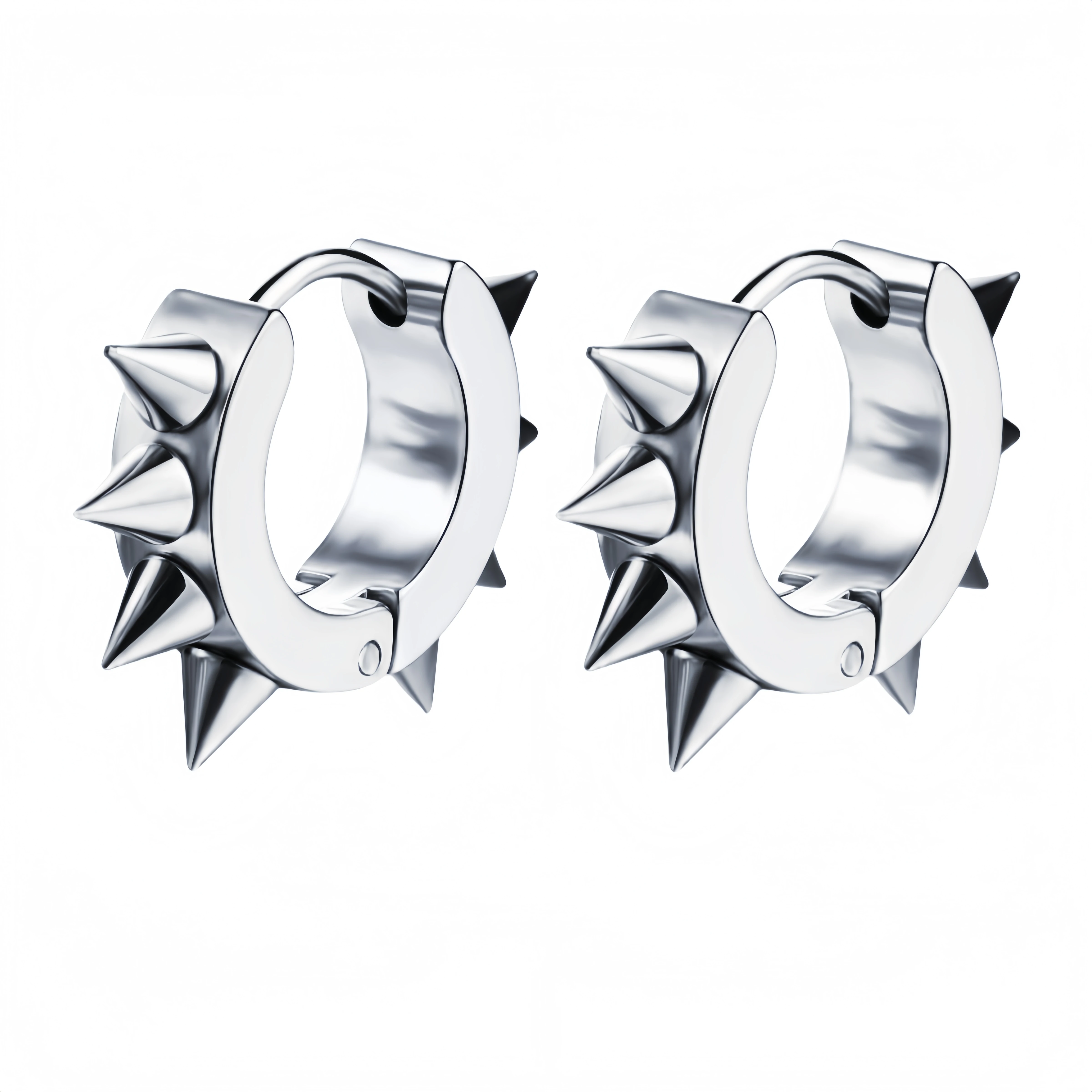 1Pair Punk Lock Lightning Chain Feather Leaf Stainless Steel Male Woman's Piercing Hoop Earring for Man Jewelry New In Vintage thumbnail 4