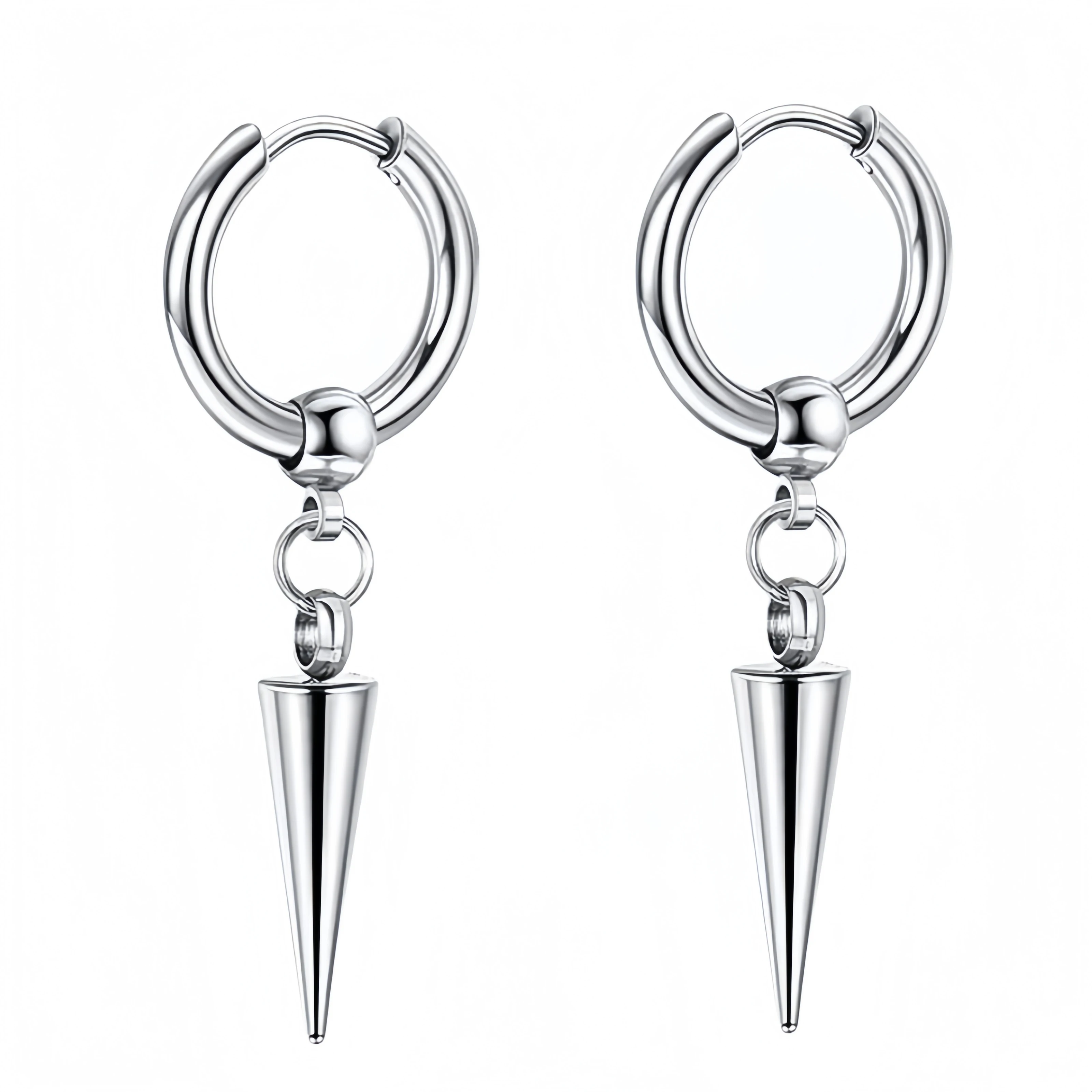 1Pair Punk Lock Lightning Chain Feather Leaf Stainless Steel Male Woman's Piercing Hoop Earring for Man Jewelry New In Vintage thumbnail 2