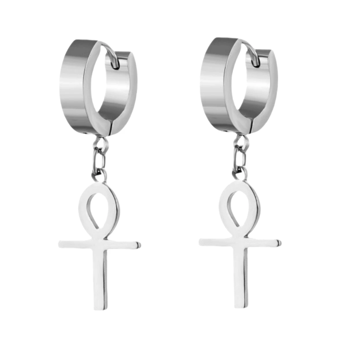 1Pair Punk Lock Lightning Chain Feather Leaf Stainless Steel Male Woman's Piercing Hoop Earring for Man Jewelry New In Vintage thumbnail 5