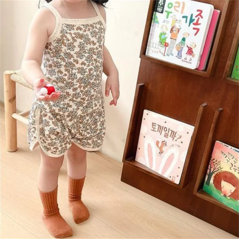 2025 New Kids Tops+shorts Set Summer Thin Baby Cotton Vest Sleeveless Loungewear Set for Girls Suit thumbnail 3