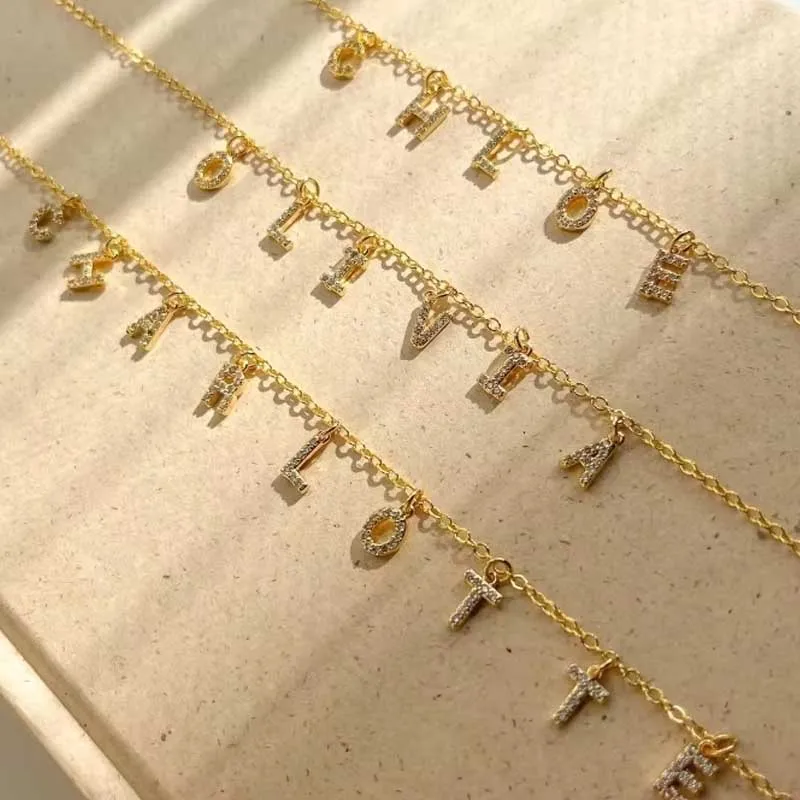 Customized Name Necklace Personalized Zircon 26 Capital Letter Stainless Steel Choker Necklace Pendant Nameplate Jewelry Gift thumbnail 6