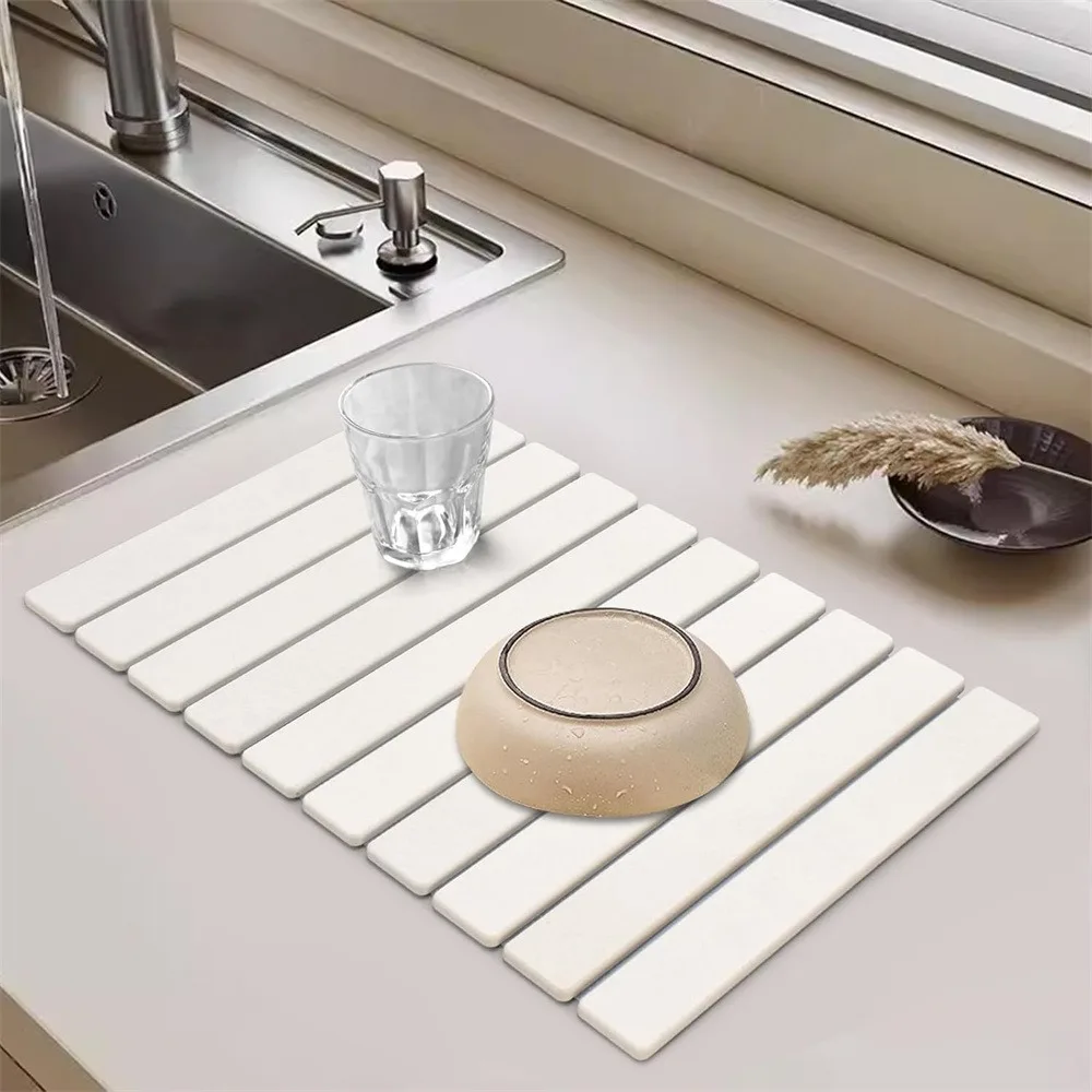 Large Quick Drying Mat Fast Absorbent Stone for Kitchen Counter Collapsible Diatomaceous Earth Dish Drying Stone Dish Drying Mat thumbnail 2