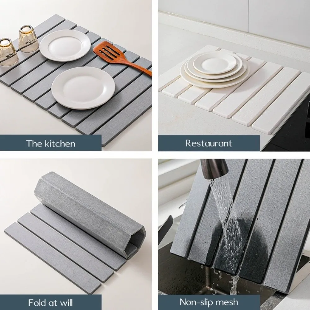 Large Quick Drying Mat Fast Absorbent Stone for Kitchen Counter Collapsible Diatomaceous Earth Dish Drying Stone Dish Drying Mat thumbnail 4
