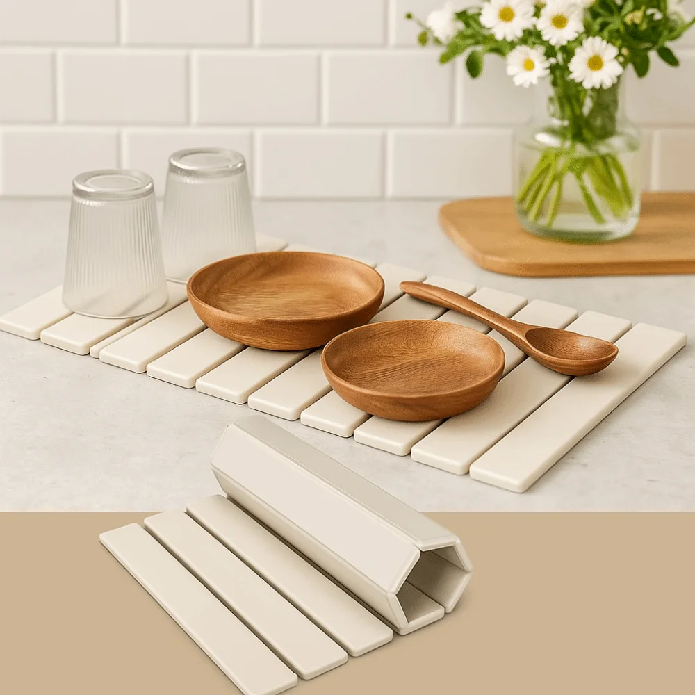 Large Quick Drying Mat Fast Absorbent Stone for Kitchen Counter Collapsible Diatomaceous Earth Dish Drying Stone Dish Drying Mat thumbnail 5