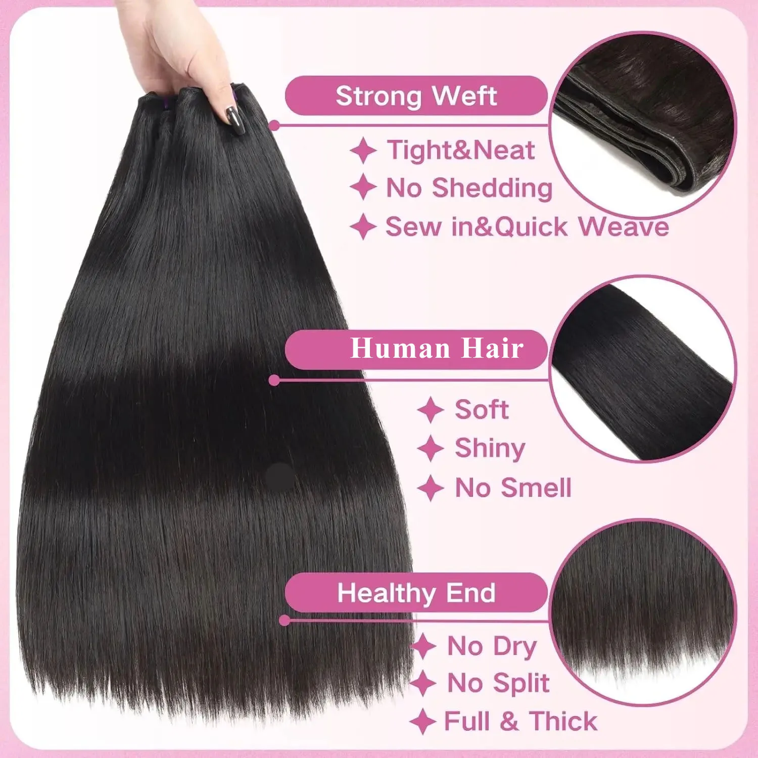 15A Double Drawn Virgin Bundles Human Hair Raw Vietnamese Hair Bundles Human Hair Straight Bundles Unprocessed Hair Extensions thumbnail 2