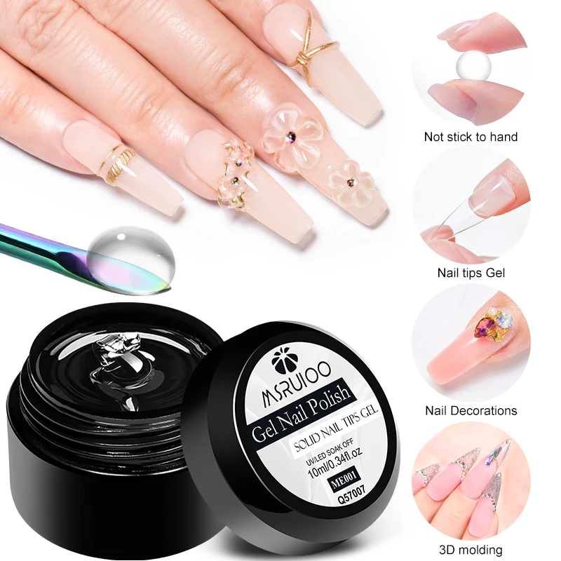 MSRUIOO 10ml Clear Solid Nail Tips Gel Long Lasting Bubble-free UV/LED Building Gel for Nails Home Salon Manicure DIY Design thumbnail 3