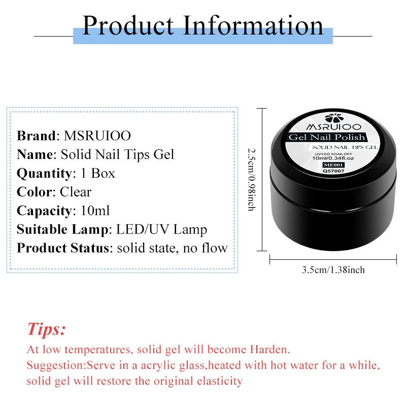 MSRUIOO 10ml Clear Solid Nail Tips Gel Long Lasting Bubble-free UV/LED Building Gel for Nails Home Salon Manicure DIY Design thumbnail 6