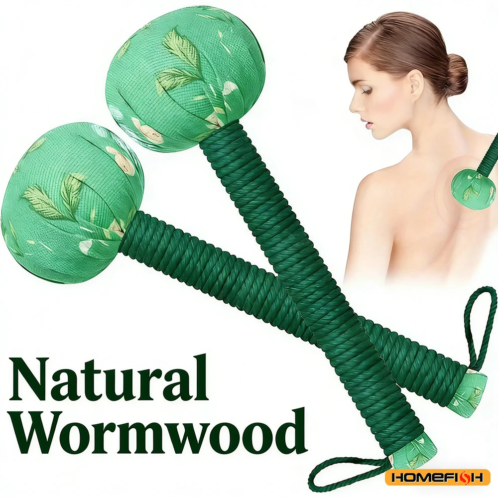 Long-Handled Wormwood Massage Hammer for Lymphatic Drainage, Manual Full Body & Back Massage Tool, Nylon Material thumbnail 3