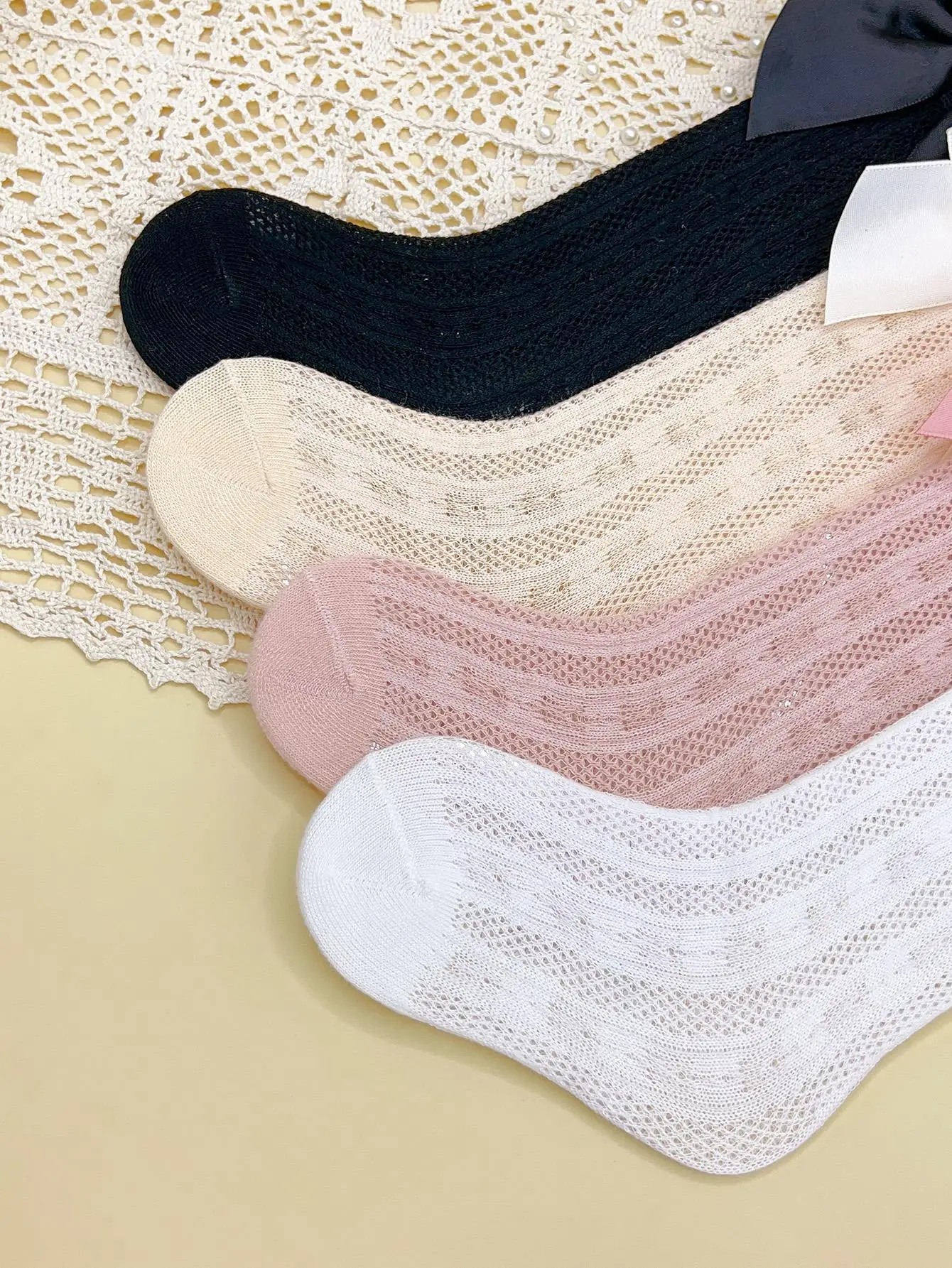4pairs Baby Girl Bow Decor Anti-Mosquio Socks thumbnail 3