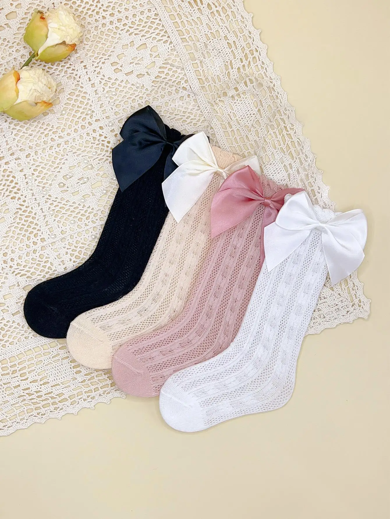 4pairs Baby Girl Bow Decor Anti-Mosquio Socks thumbnail 2