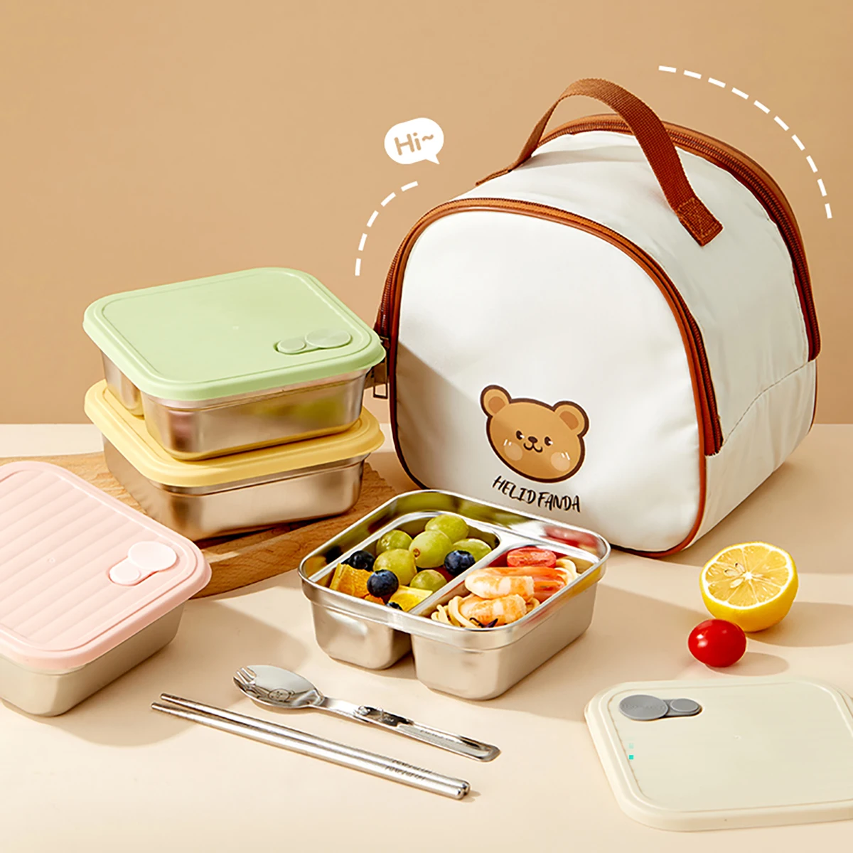 WORTHBUY 304 Stainless Steel Lunch Box With Lid Portable Fruit Salad Food Container Stackable Leak Proof Bento Box For Student thumbnail 2
