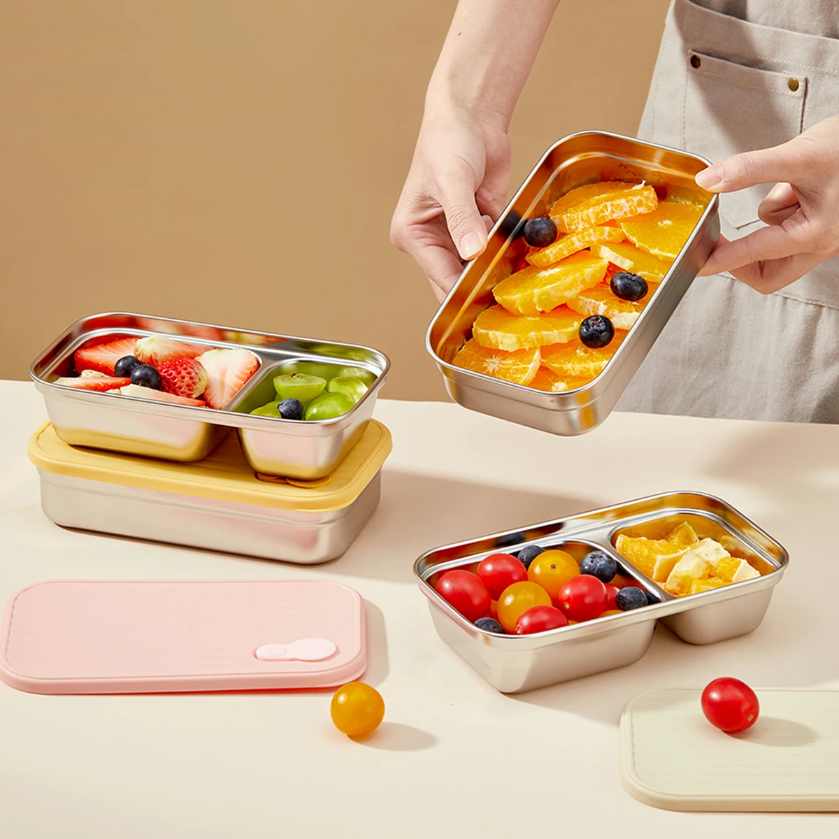WORTHBUY 304 Stainless Steel Lunch Box With Lid Portable Fruit Salad Food Container Stackable Leak Proof Bento Box For Student thumbnail 3