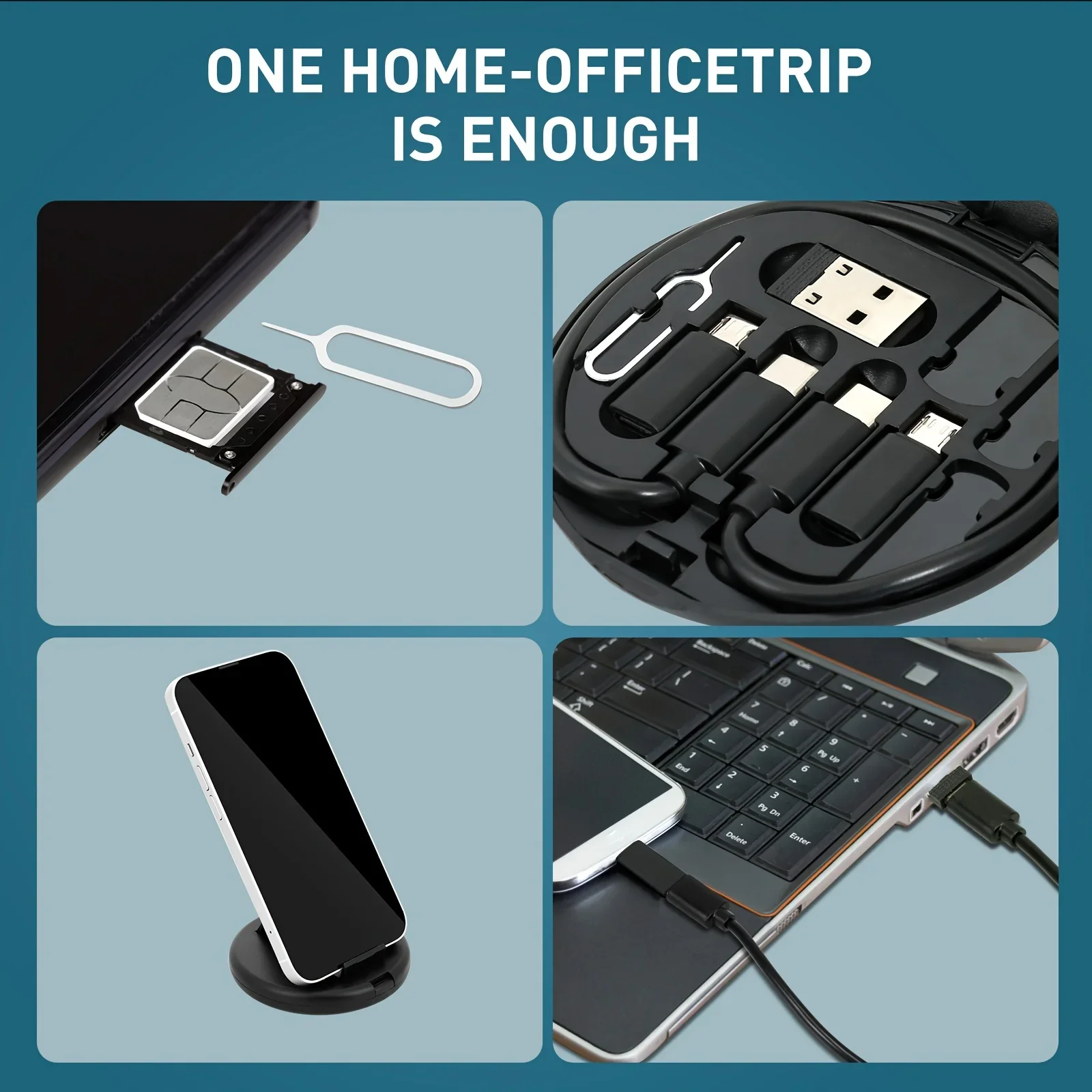 Multi USB Charging Adapter Cable Kit, Data Transfer, Type C Data Cable, Card Storage, Tray Eject Pin, Phone Holder thumbnail 6