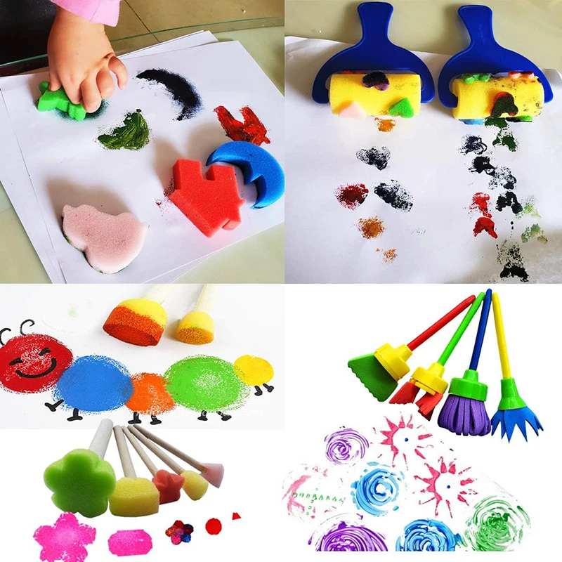 Children Drawing Sponge Toys Art Craft Drawing Tools Graffiti Roller Printing Color Painting Mushroom Head Seal Stamps Foam TMZ thumbnail 5