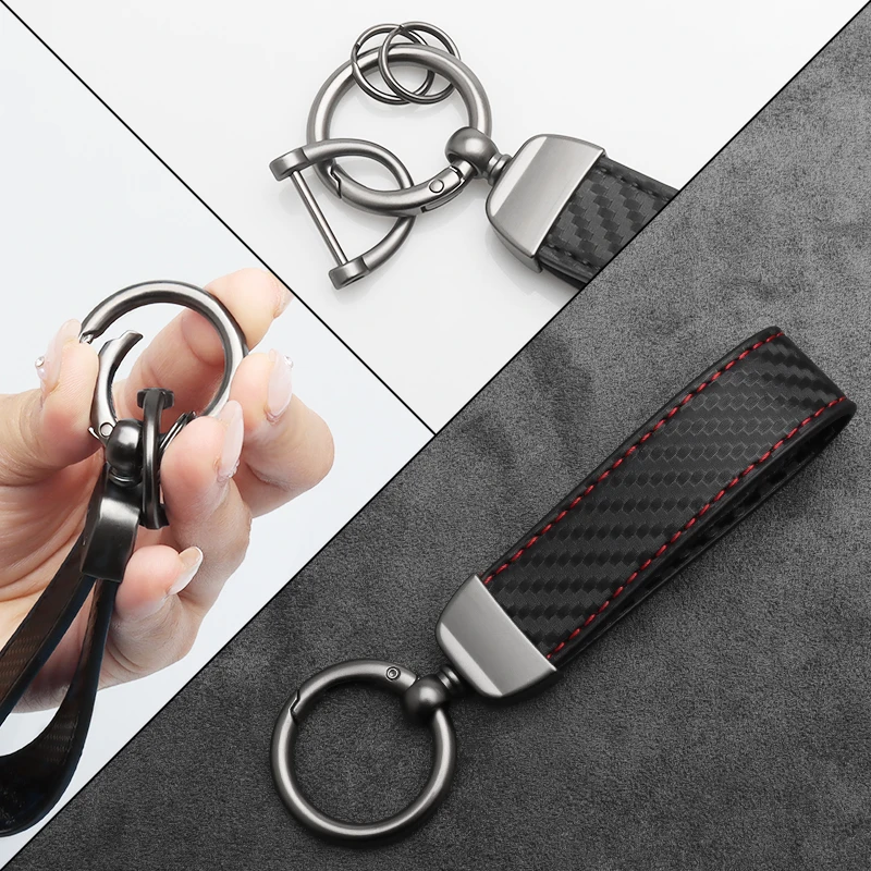 Carbon fiber Rope Car Keychain Men Women Luxury Key Chain Holder Key Strap Pendant Keyring Horseshoe Buckle Business Gift thumbnail 2