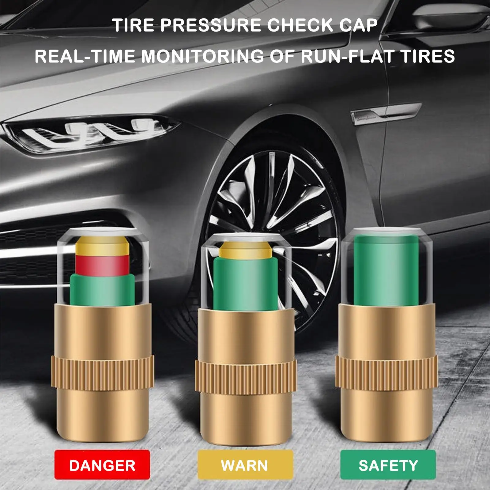 4pcs Car Tire Pressure IndicatorTire Pressure Warning Cap Valve Cap Sensor Tire Pressure Gauge Indicator Valve Detection Monitol