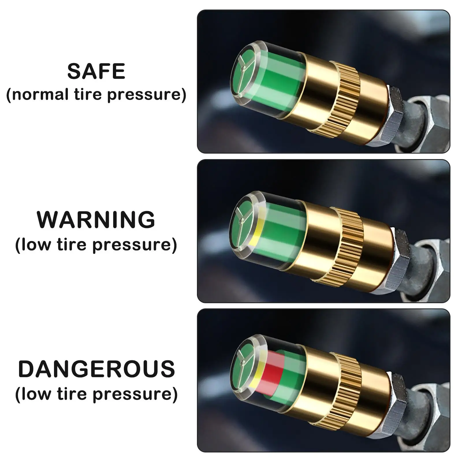 4pcs Car Tire Pressure IndicatorTire Pressure Warning Cap Valve Cap Sensor Tire Pressure Gauge Indicator Valve Detection Monitol thumbnail 4