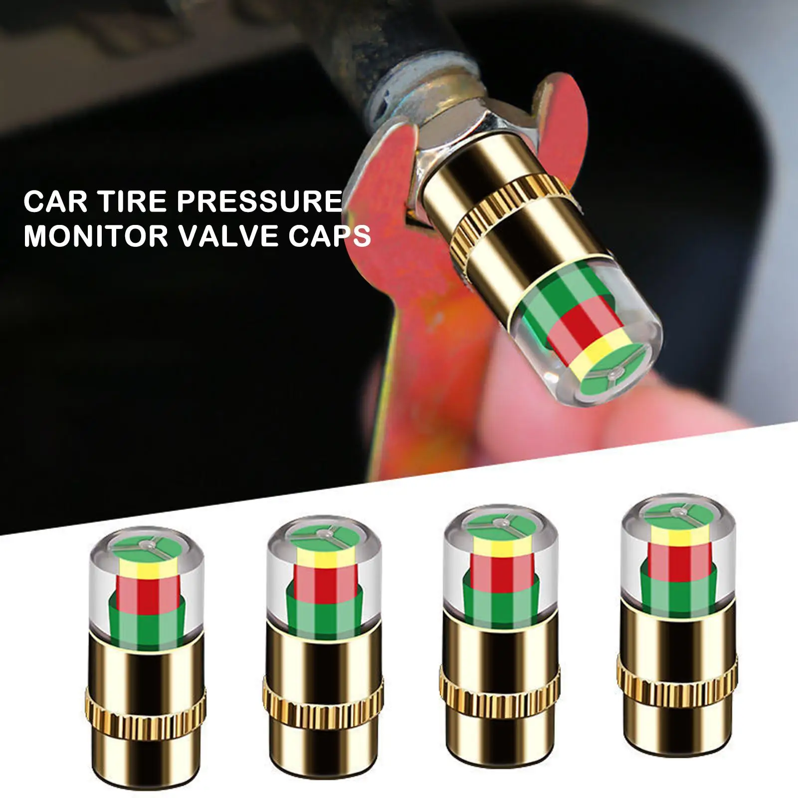 4pcs Car Tire Pressure IndicatorTire Pressure Warning Cap Valve Cap Sensor Tire Pressure Gauge Indicator Valve Detection Monitol thumbnail 2