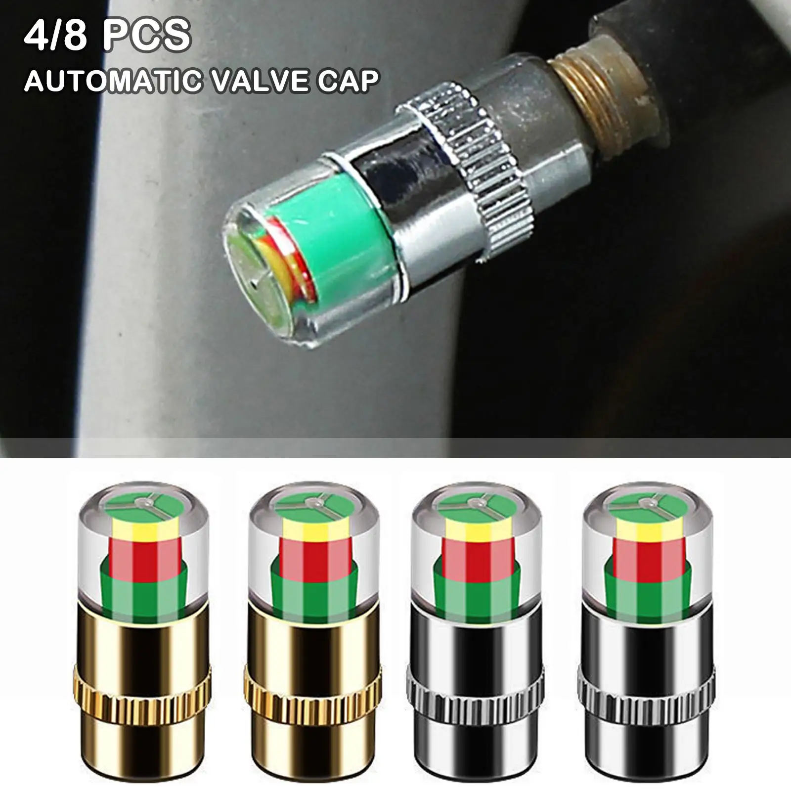 4pcs Car Tire Pressure IndicatorTire Pressure Warning Cap Valve Cap Sensor Tire Pressure Gauge Indicator Valve Detection Monitol thumbnail 5