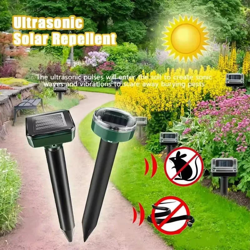 Solar Ultrasonic Rat Repellent Built-in Buzzer Outdoor Ultrasonic Garden Lawn LED Electronic Breeding Snake Repellent