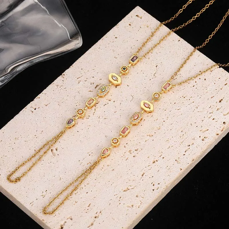 Stainless Steel Colorful Crystal Hand Chain Bracelet For Women Fashion Gold Color Water Drop Finger Bangle Bracelet Hand Jewelry thumbnail 5